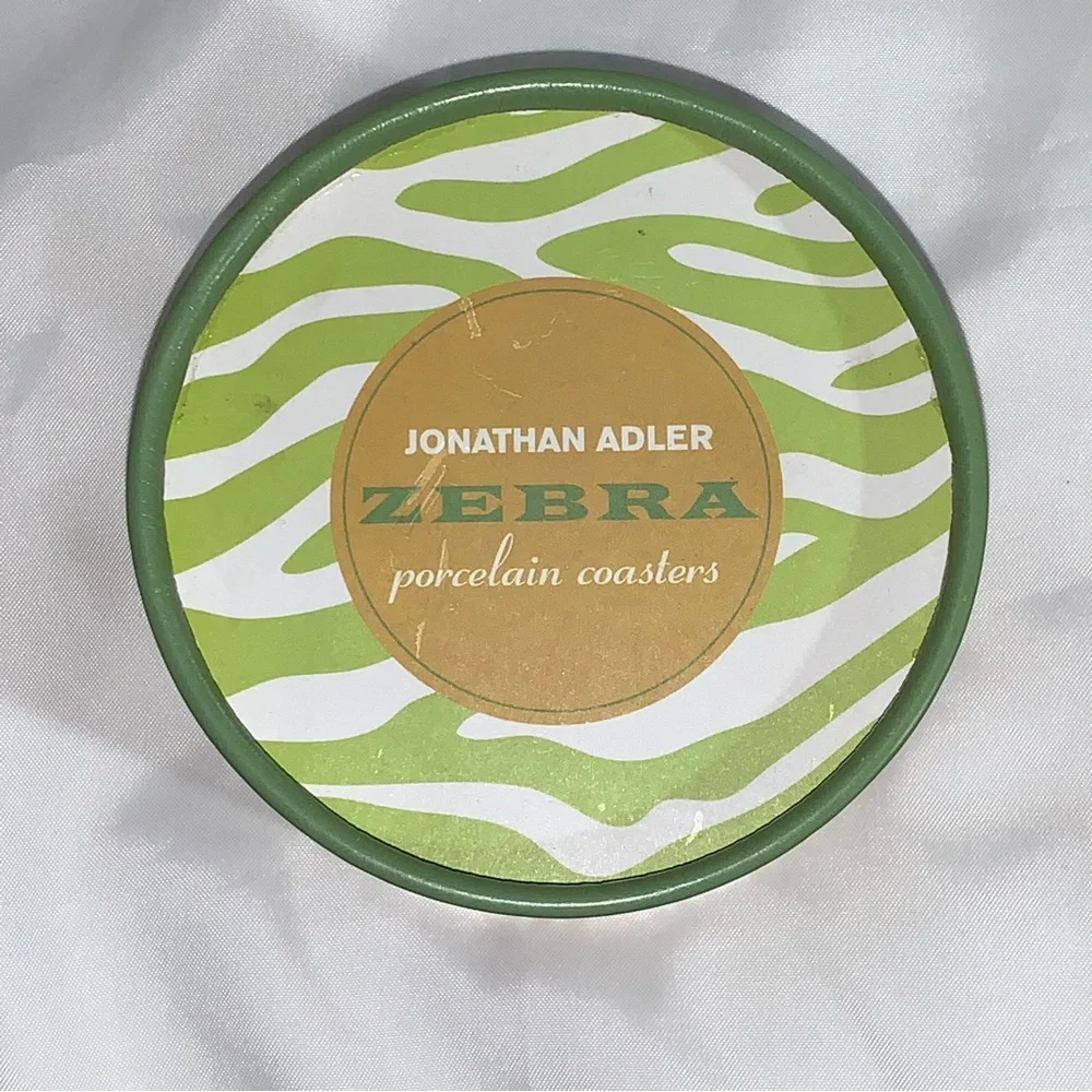NIB authentic JONATHAN ADLER multi color ZEBRA porcelain COASTER SET (4pcs)